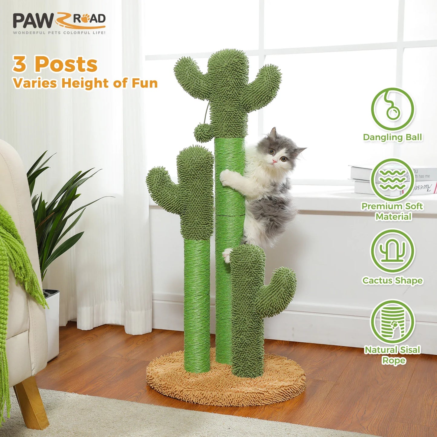 PAWZ Road Cactus Cat Scratching Post for Indoor Cats