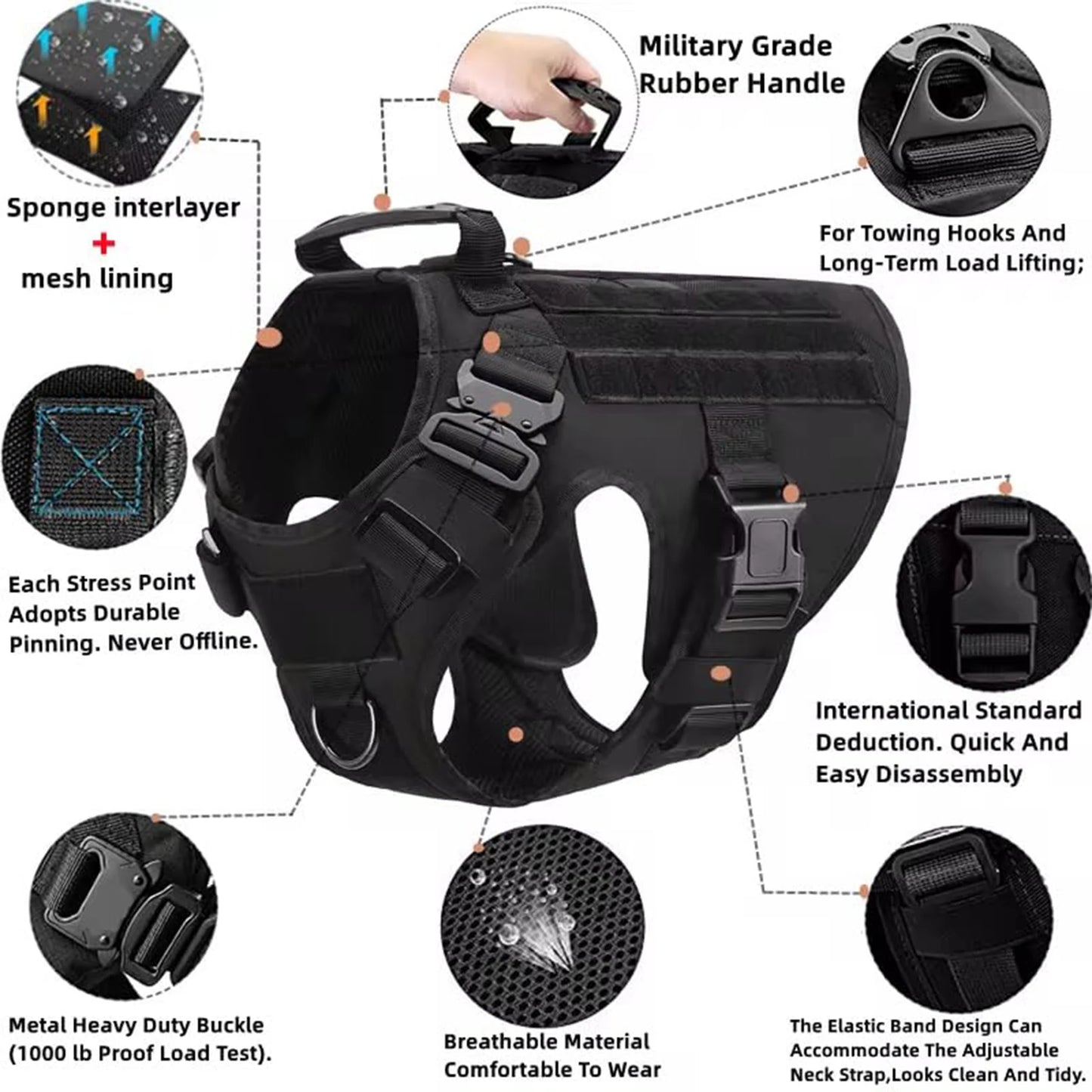 PETRAVEL CN Tactical Dog Harness With Molle Pouches