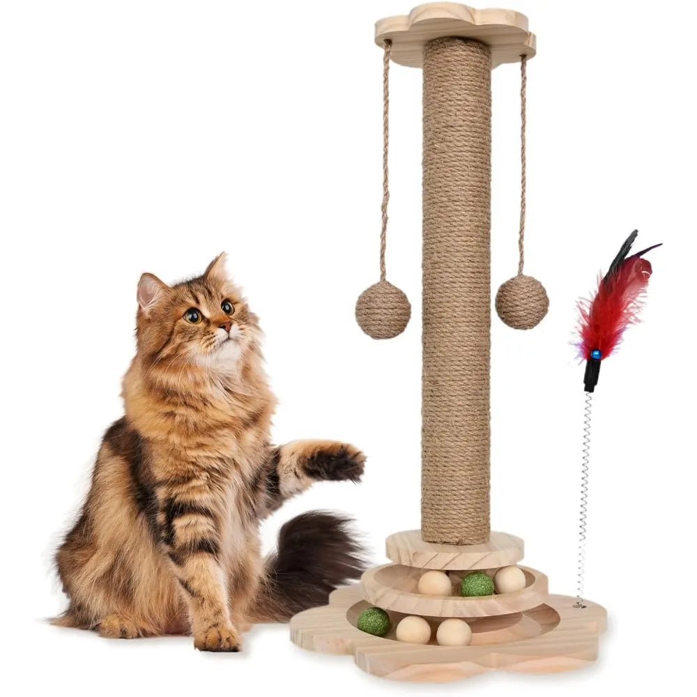 COBASPORT Interactive Cat Scratching Post With 2 Tier Ball Track Sisal Catnip