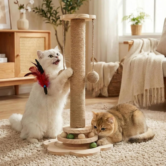 COBASPORT Interactive Cat Scratching Post With 2 Tier Ball Track Sisal Catnip