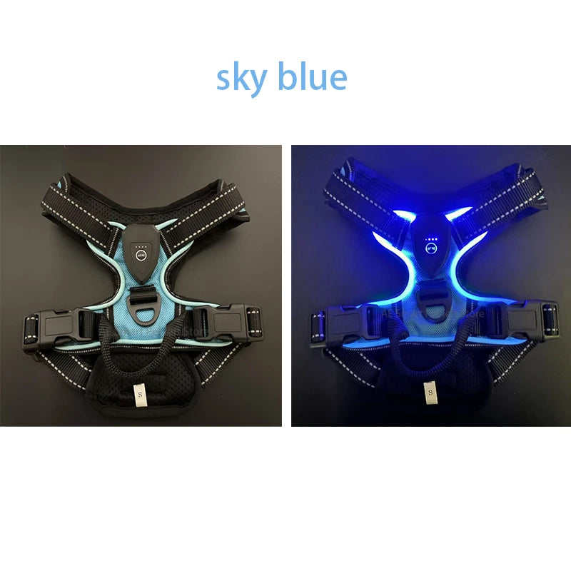 Led Luminous Dog Harness No Pull Adjustable Rechargeable Vest Harness