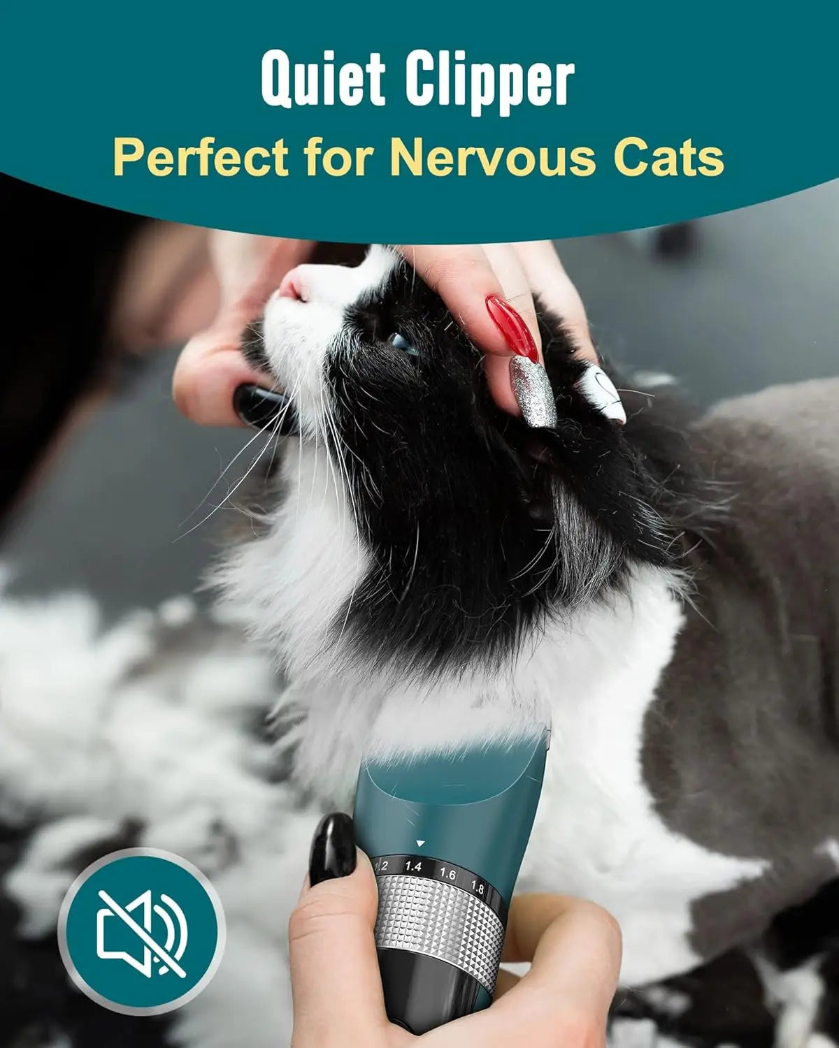 Cordless Cat Grooming Clipper 5 Speed Quiet Waterproof LCD Display
