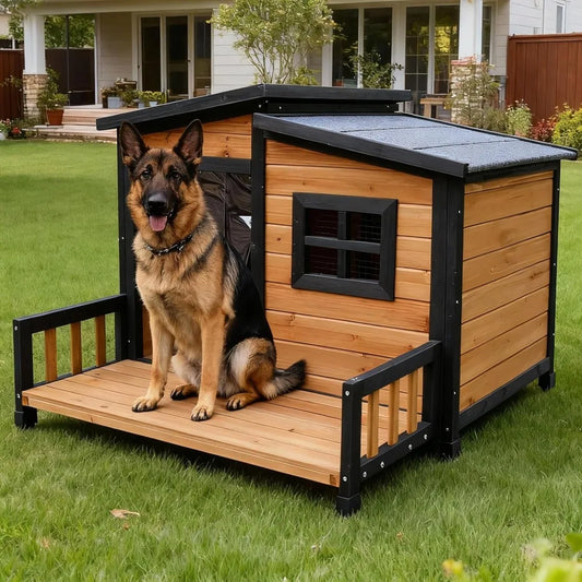 DAFIFY Indoor Outdoor Wooden Insulated Dog House Weatherproof Shelter