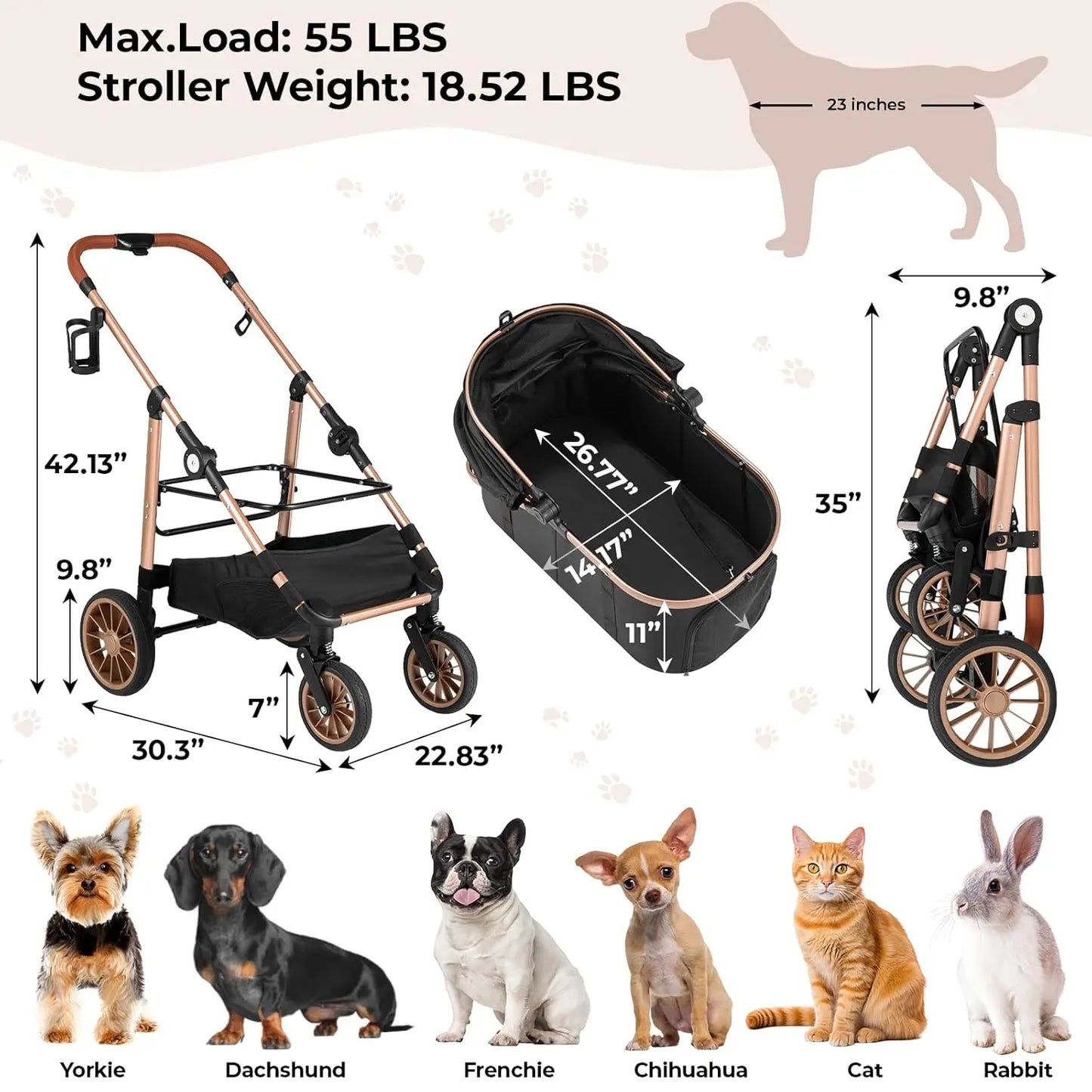 360 Degree High Wheel Cat Dog Stroller 2in1 Car Attachment