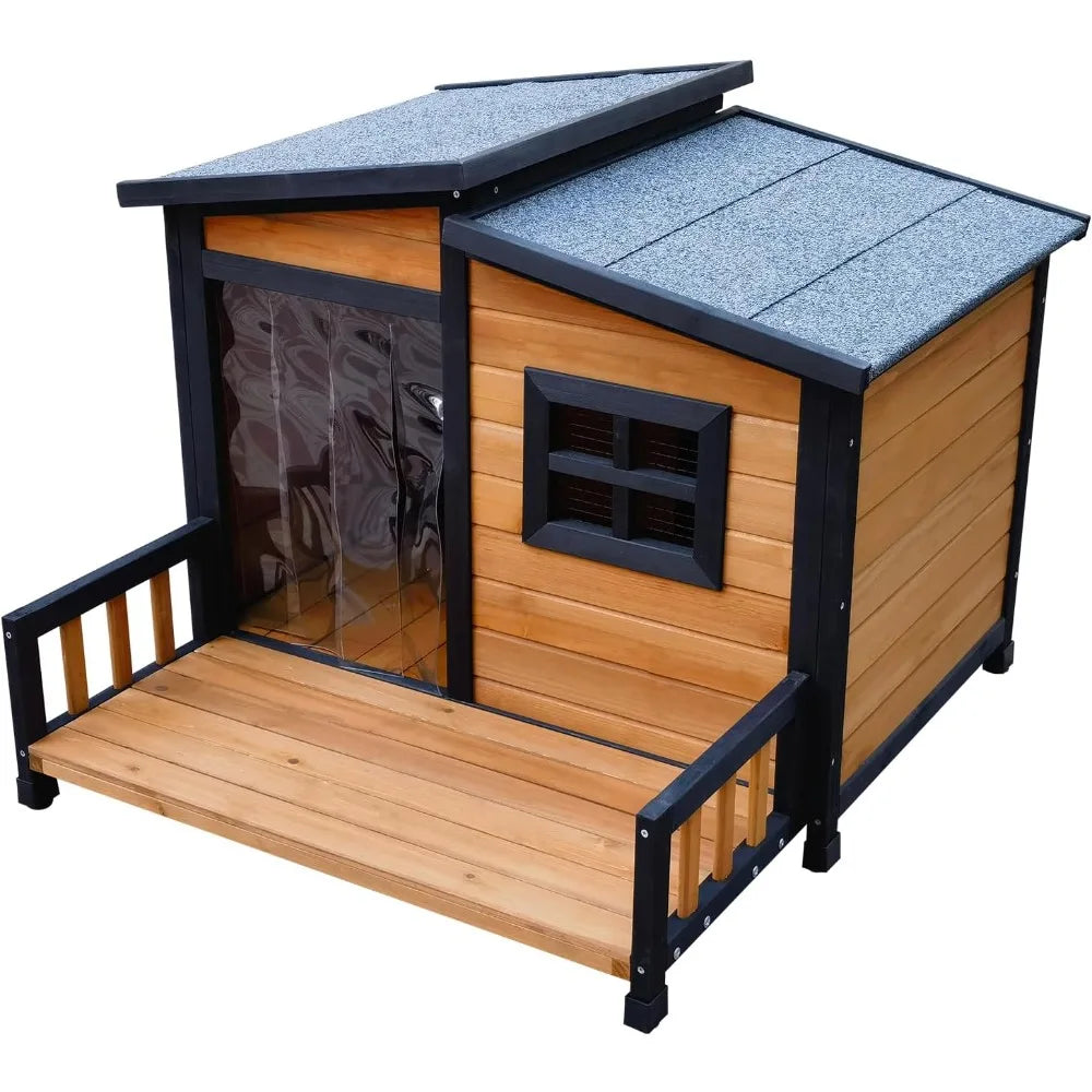 DAFIFY Indoor Outdoor Wooden Insulated Dog House Weatherproof Shelter