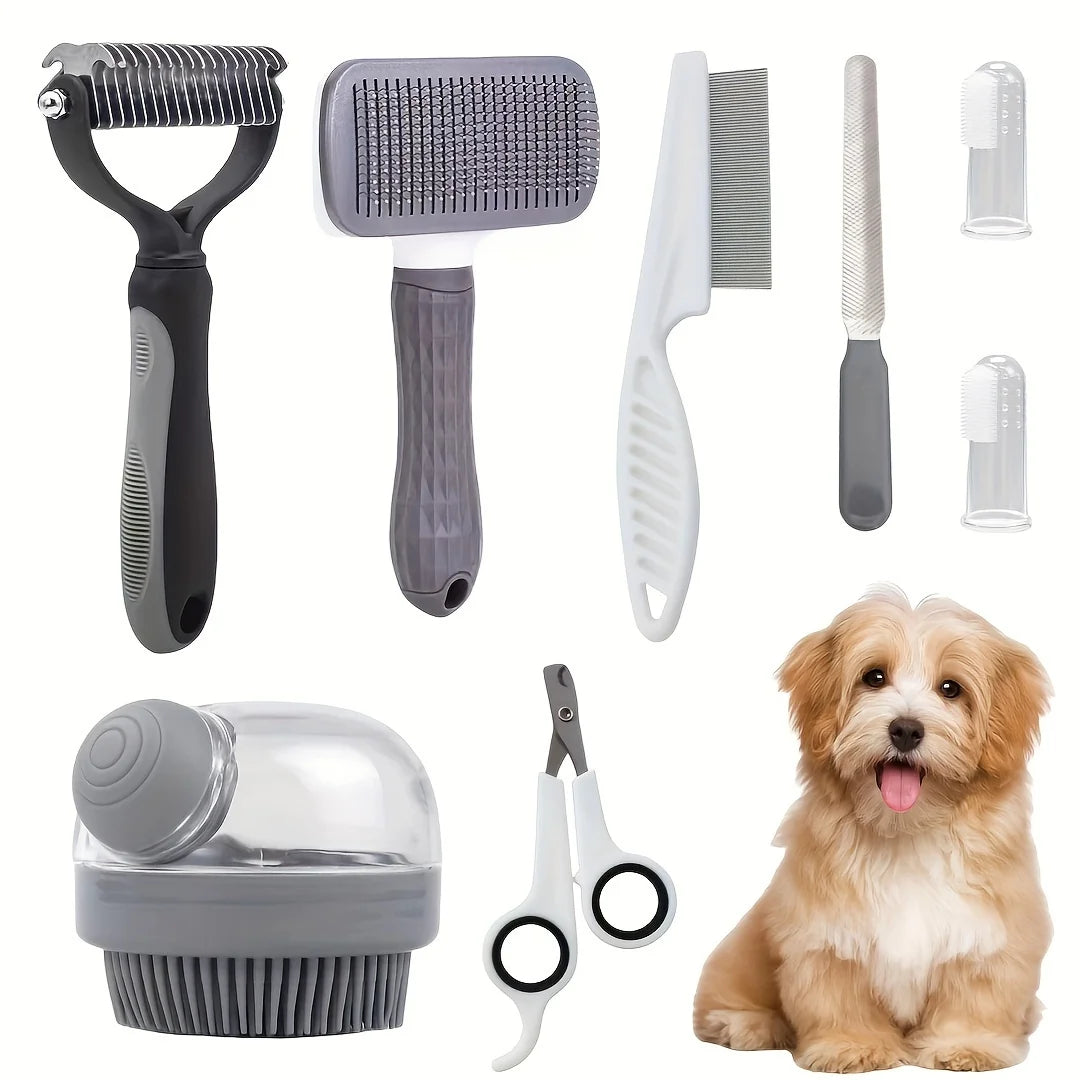 Dog Grooming Kit Self Cleaning Set Nail Clippers Flea Comb