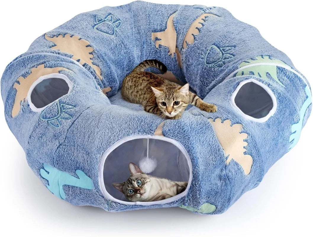 Foldable Cat Tunnel Interactive Play System With Peekaboo Cave