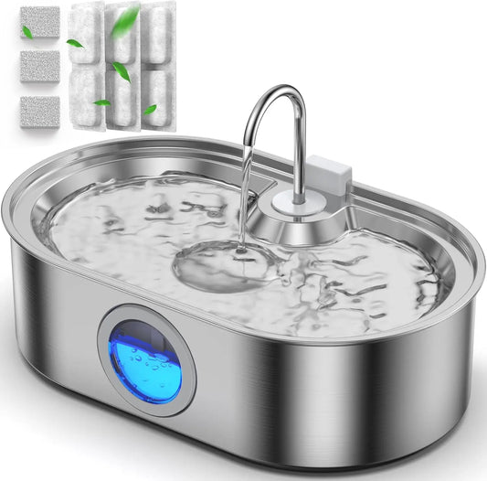Stainless Steel Pet Fountain With Tray Quiet Pump Water Window