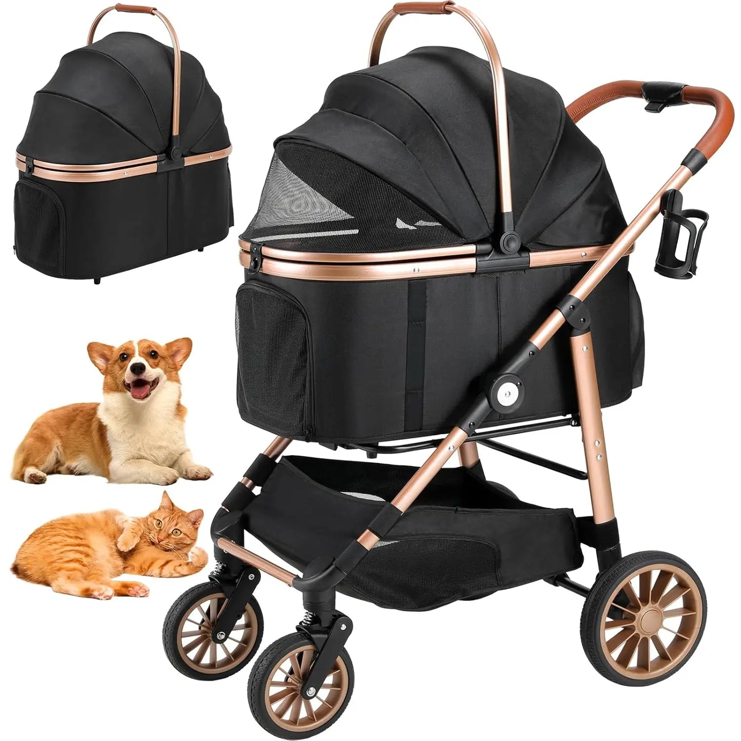 360 Degree High Wheels Foldable Pet Stroller 2in1 Cat Dog Buggy