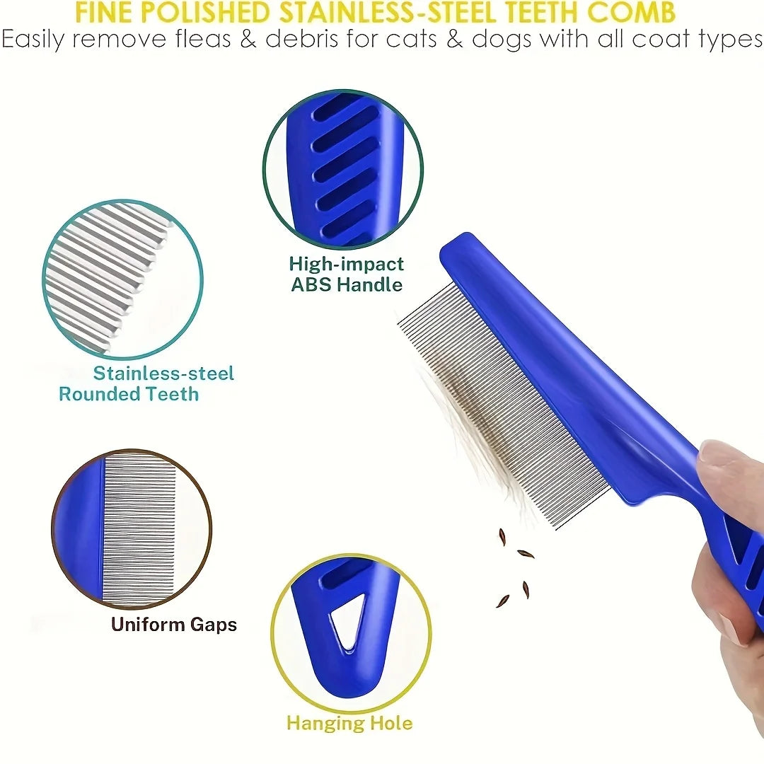 Stainless Steel Flea Lice Double-Sided Grooming Comb Pack 4