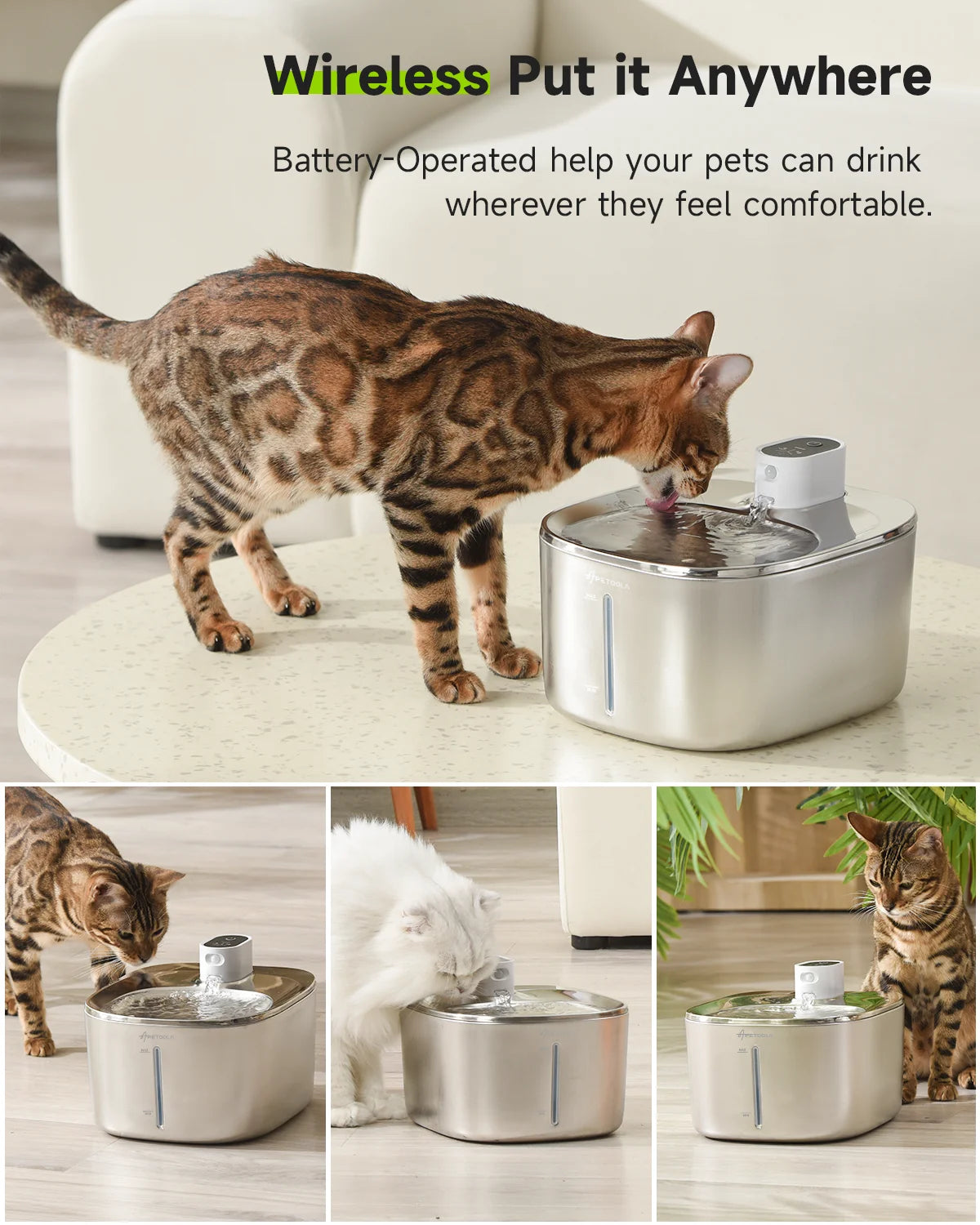 APETDOLA Wireless Cat Water Fountain Auto Sensor For Cats