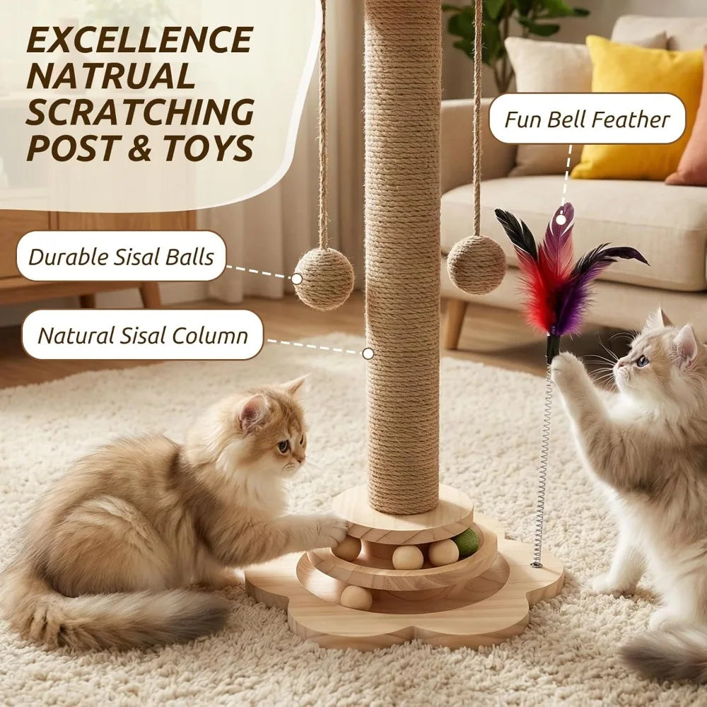 COBASPORT Interactive Cat Scratching Post With 2 Tier Ball Track Sisal Catnip