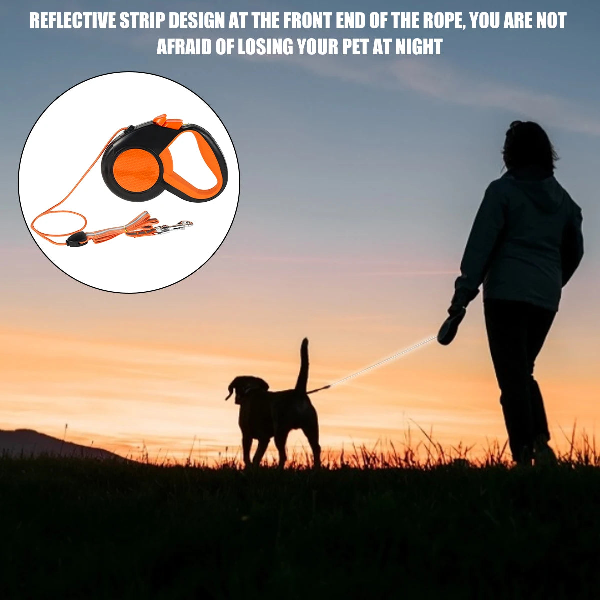 Retractable Dog Leash Heavy Duty Reflective Tape Non Slip Handle