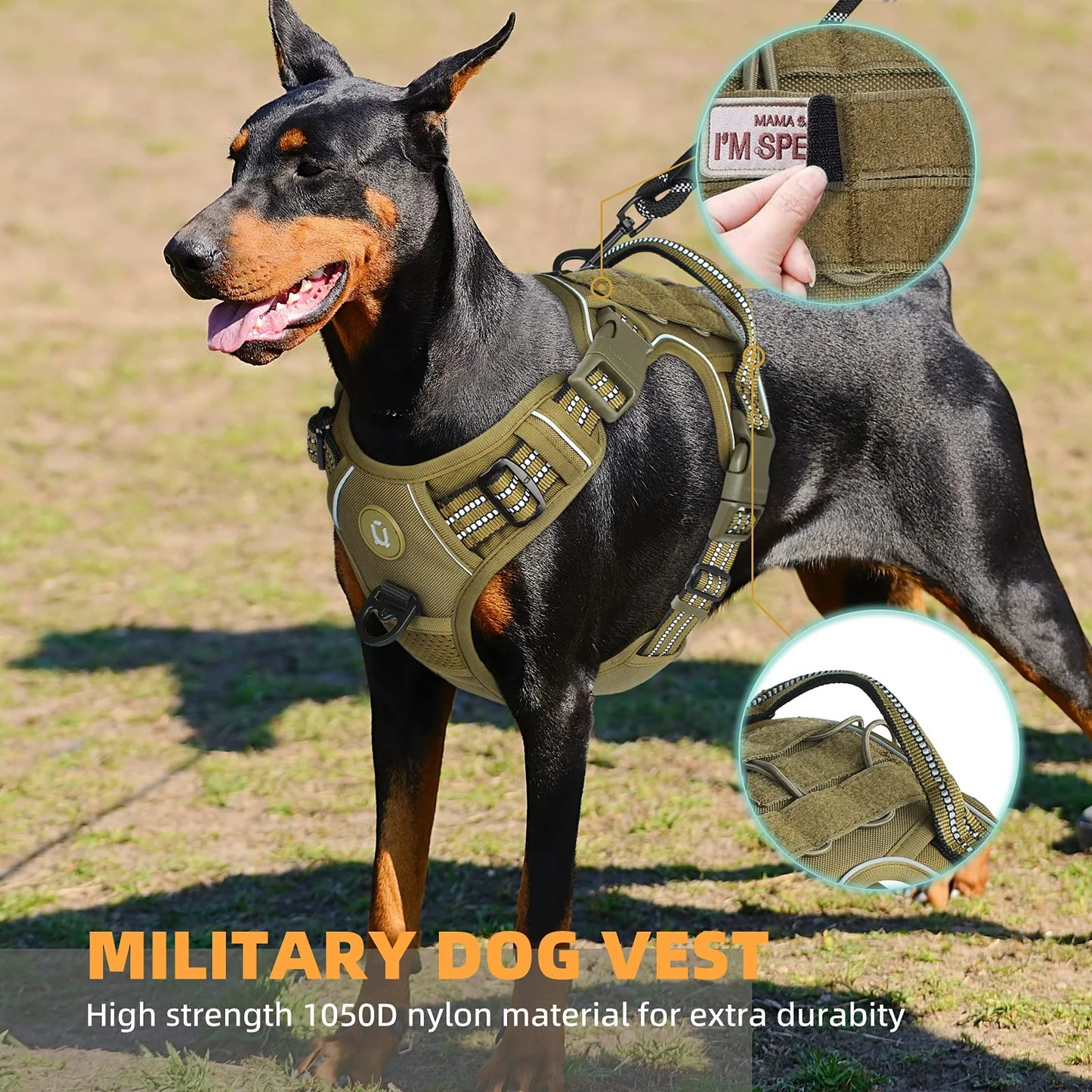 Tactical No Pull Dog Harness With Reflective Breathable MOLLE Vest