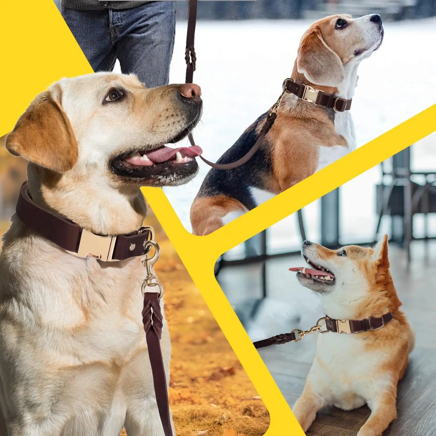 XMSJ Leather Dog Collar And Leash Set Heavy Duty Adjustable