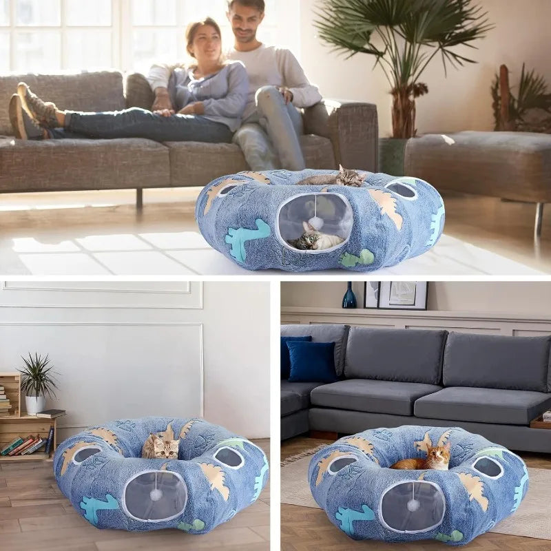 Foldable Cat Tunnel Interactive Play System With Peekaboo Cave