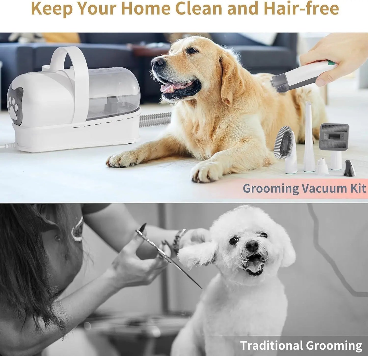 Pet Grooming Vacuum Kit For Dogs And Cats With Clippers