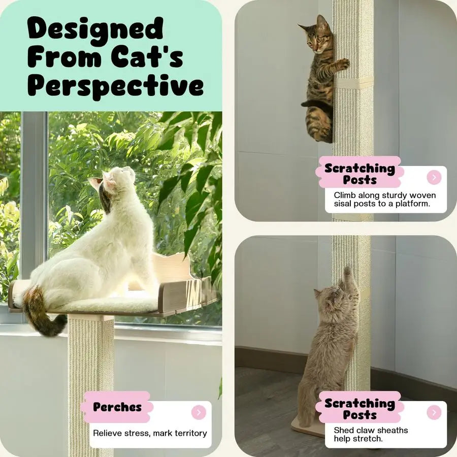 XMSJ Window Cat Perch With Adjustable Sisal Scratching Post Hammock