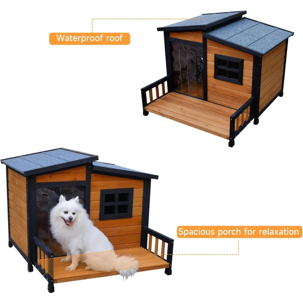 DAFIFY Indoor Outdoor Wooden Insulated Dog House Weatherproof Shelter