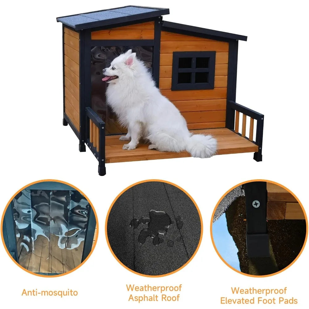 DAFIFY Indoor Outdoor Wooden Insulated Dog House Weatherproof Shelter
