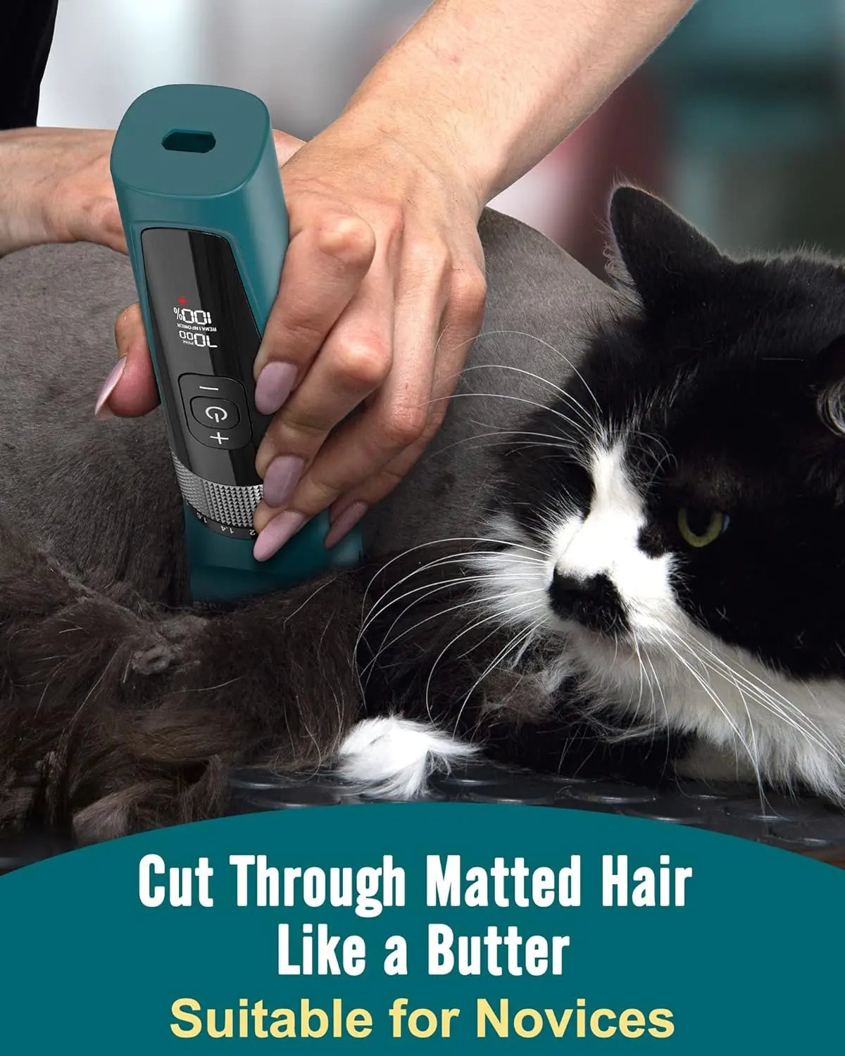 Cordless Cat Grooming Clipper 5 Speed Quiet Waterproof LCD Display