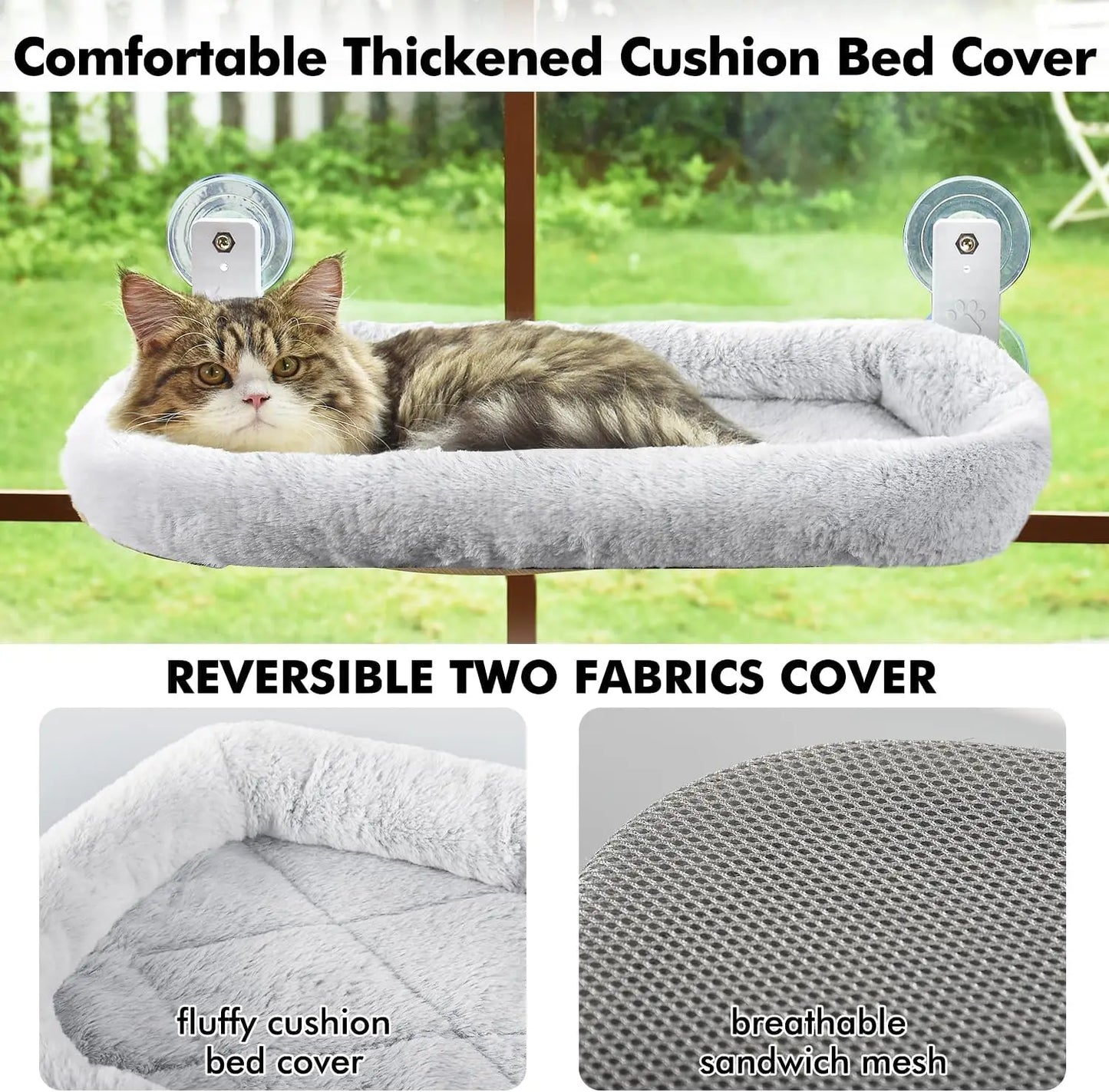 Cordless Cat Window Perch Foldable Hammock Metal Frame Removable Covers