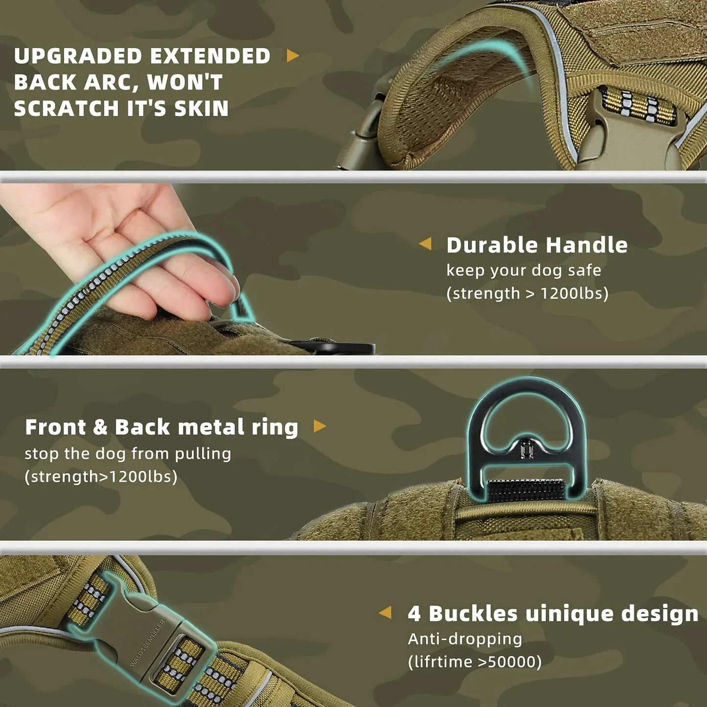 Tactical No Pull Dog Harness With Reflective Breathable MOLLE Vest