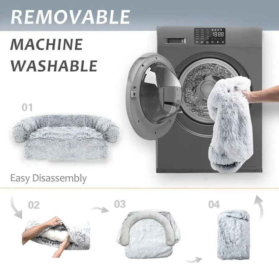 Three Sided Bolster Dog Bed Mat For Pets Washable With Waterproof Lining
