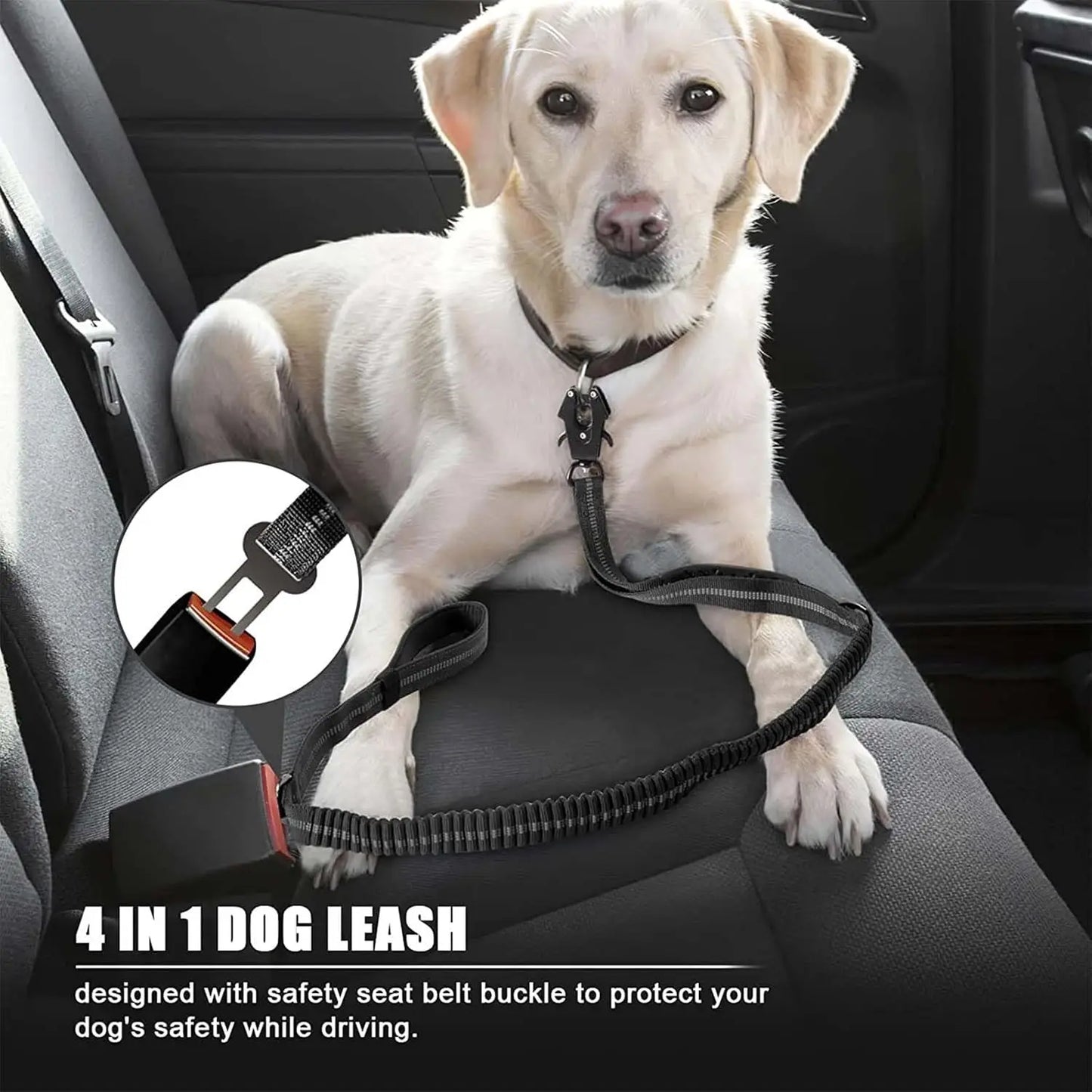 Reflective Shock Absorbing Dog Leash With Car Seatbelt Heavy Duty For Large Dogs