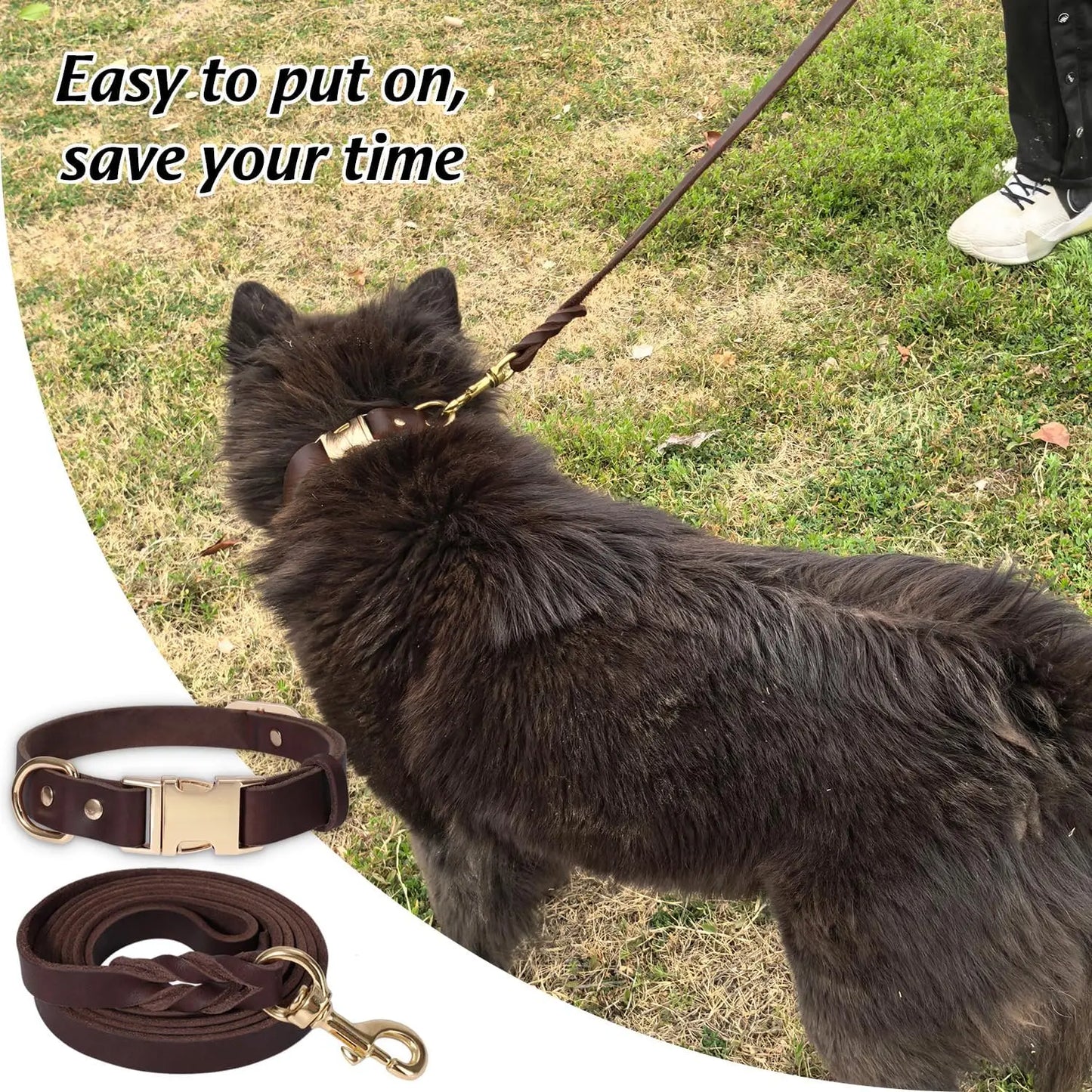 XMSJ Leather Dog Collar And Leash Set Heavy Duty Adjustable