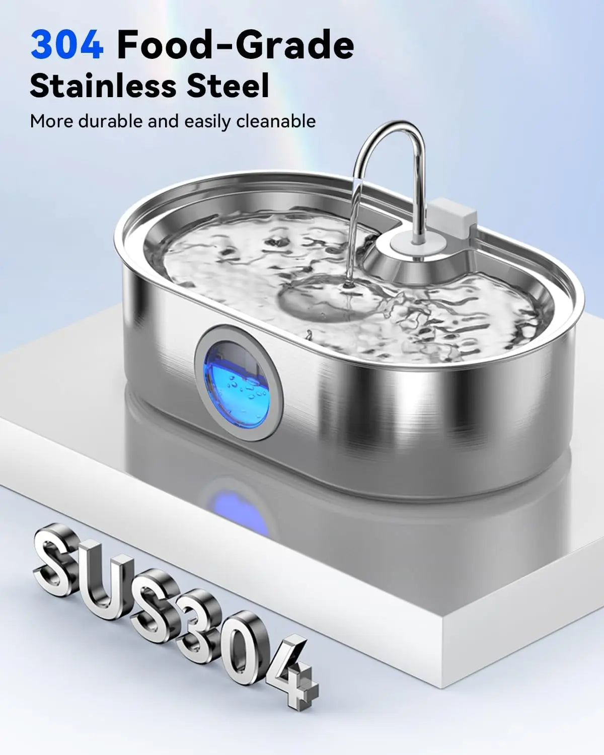Stainless Steel Pet Fountain With Tray Quiet Pump Water Window