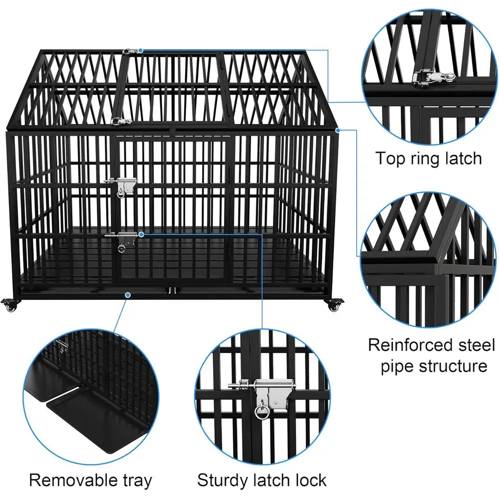 Heavy Duty Dog Crate With Roo Top Removable Trays Lockable