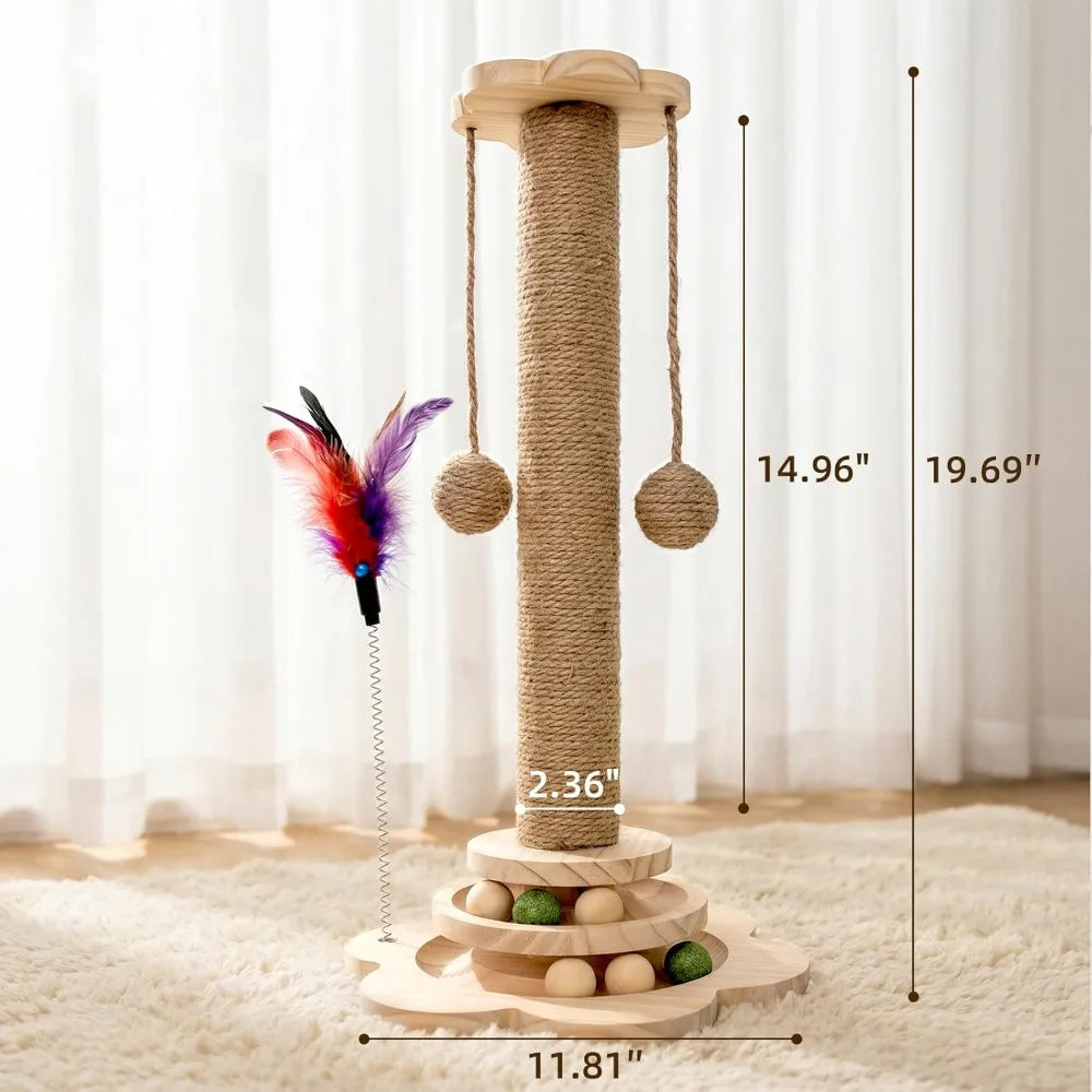 COBASPORT Interactive Cat Scratching Post With 2 Tier Ball Track Sisal Catnip