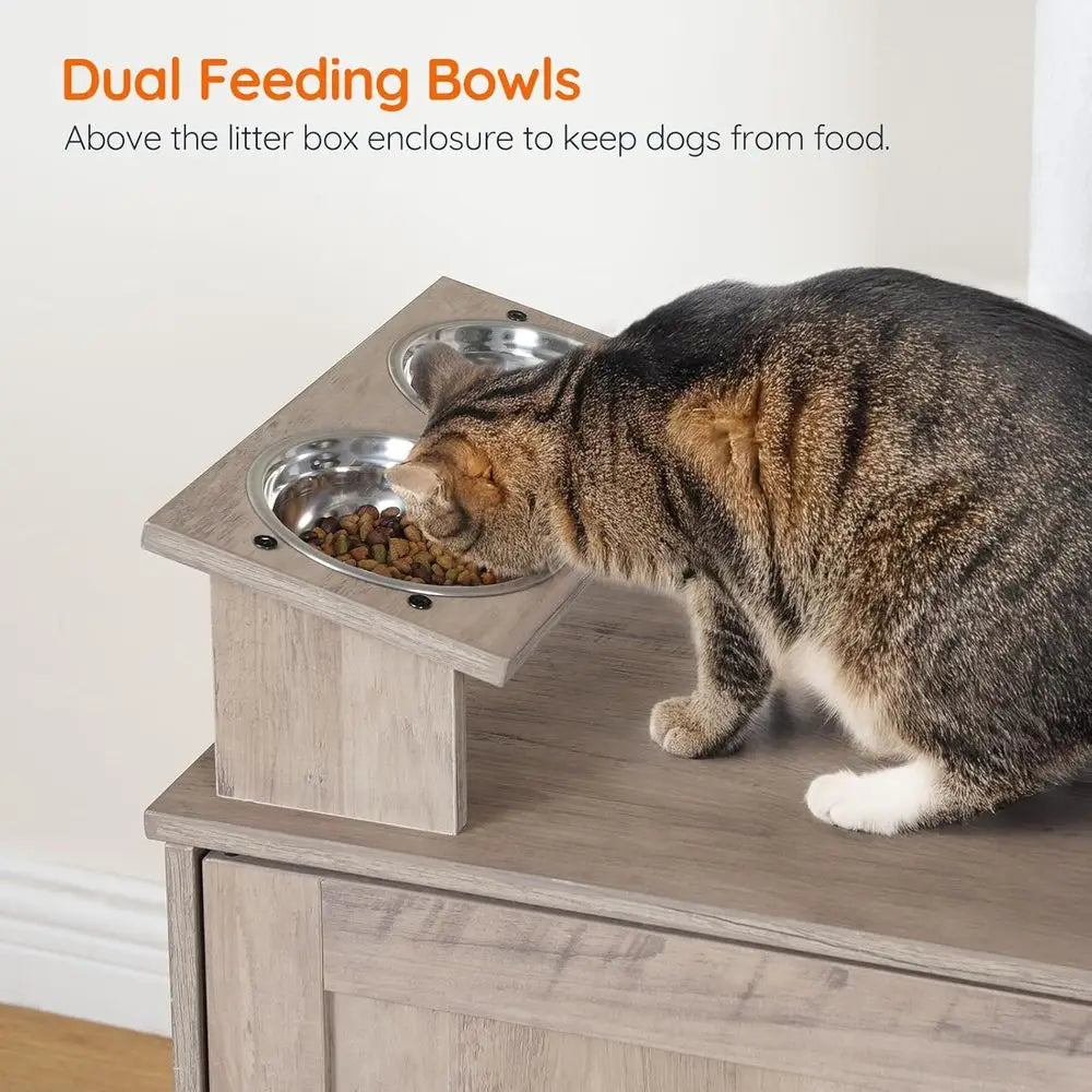 Cat Tree With Hidden Litter Box Enclosure And Freestanding Design