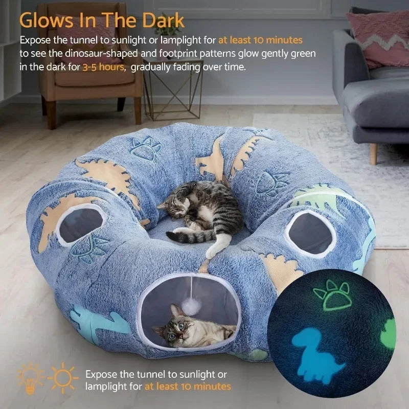 Foldable Cat Tunnel Interactive Play System With Peekaboo Cave