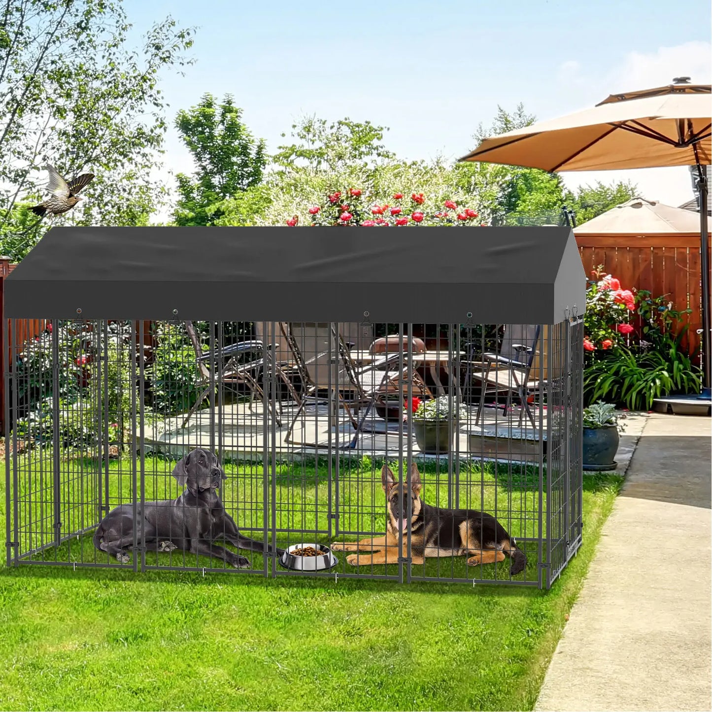 Dog Cage Pet Run Enclosure Playpen With Roof Kennel