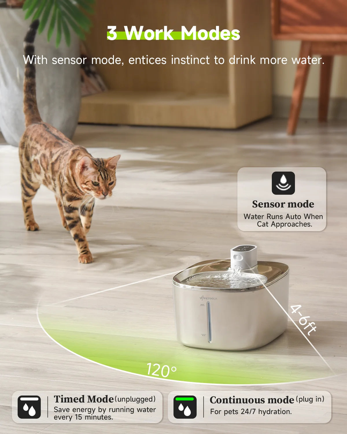 APETDOLA Wireless Cat Water Fountain With Auto Sensor For Pets