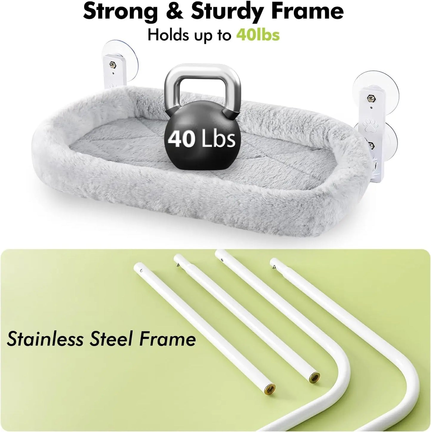 Cordless Cat Window Perch Foldable Hammock Metal Frame Removable Covers