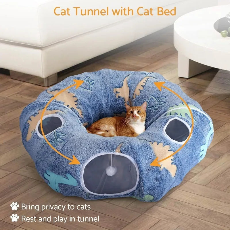 Foldable Cat Tunnel Interactive Play System With Peekaboo Cave